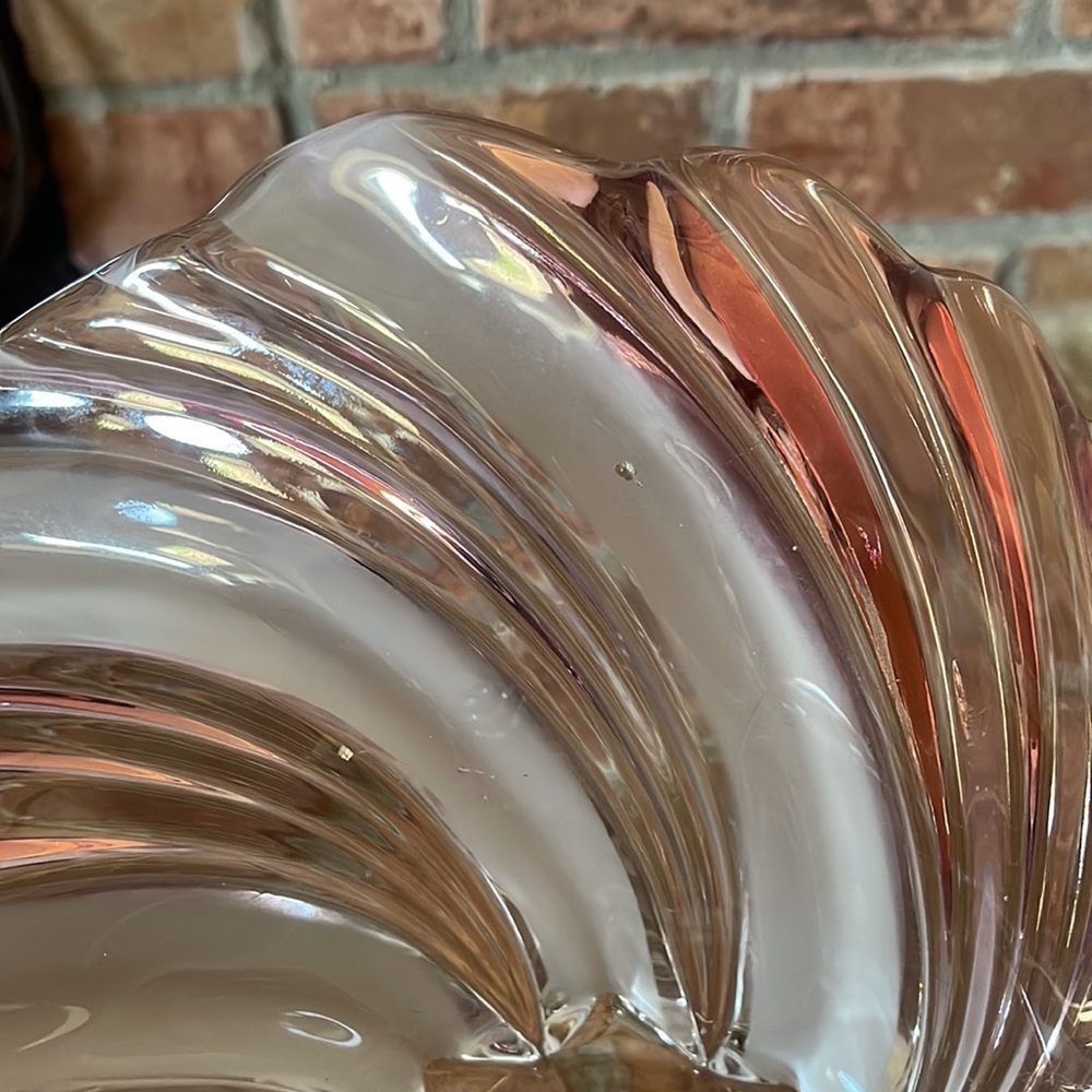 Frosted Glass & Pink Large Swirl Centerpiece Bowl - Picture 6 of 6